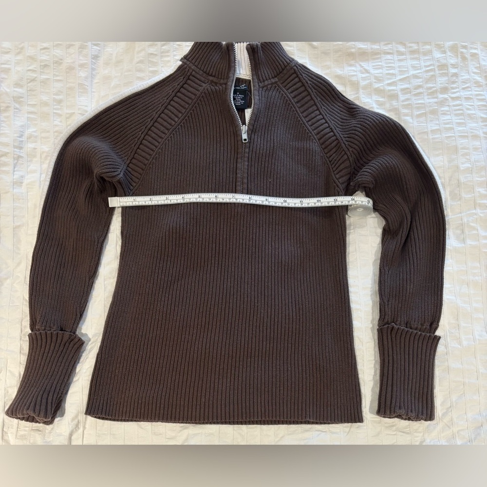 VINTAGE 90’s Brown Ribbed Half-Zip Sweater Made in Macau Chunky Stretch Knit M - Picture 4 of 6